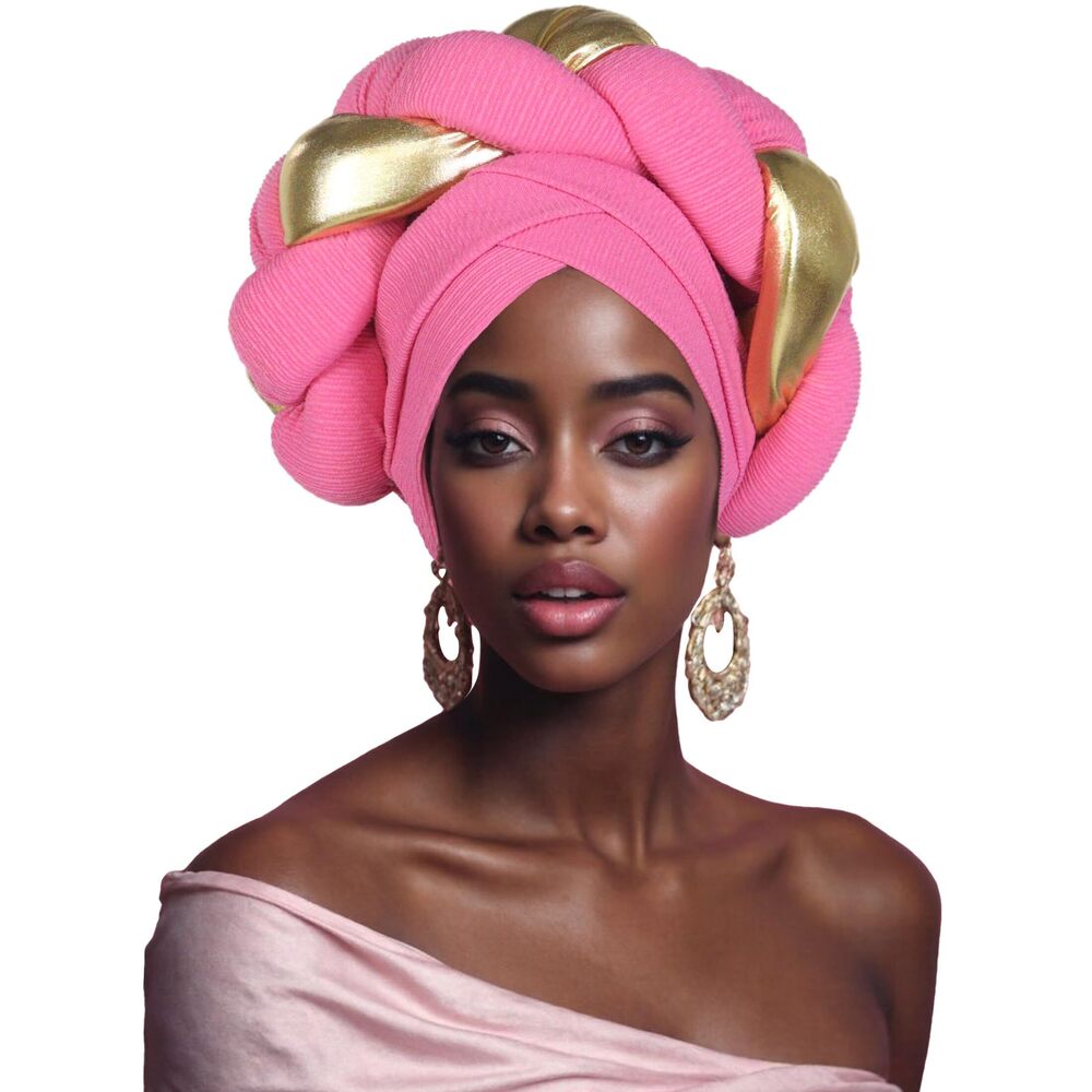 9826 African Turban Head Wrap Braid Beanie Cap Headwear Crystals Twisted